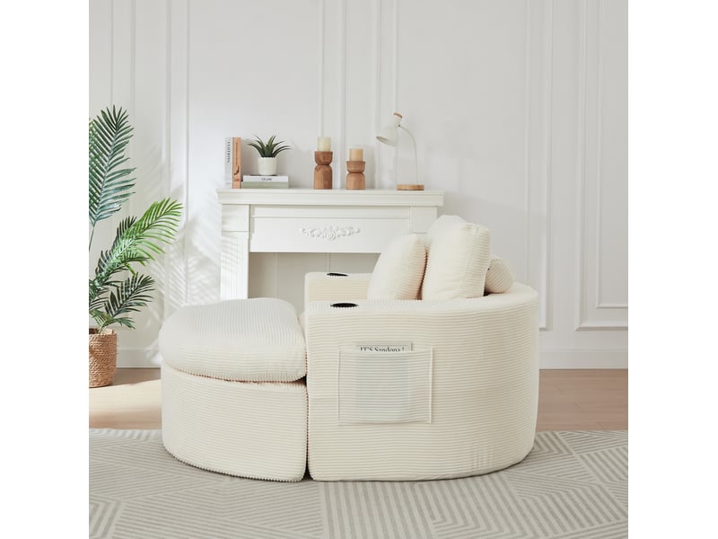  Fauteuil lounge modenvie avec repose-pieds modulable velours côtelé beige  - Conforama E