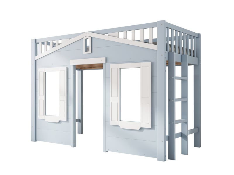  Lit mezzanine enfant bleu et blanc 90 x 200 cm avec espace sous le lit  - Conforama A