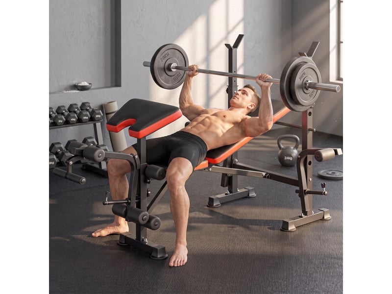  Banc de musculation fitness entrainement complet avec support d'haltères dossier réglable acier 175 x 139 x 127 cm noir  - Conforama C