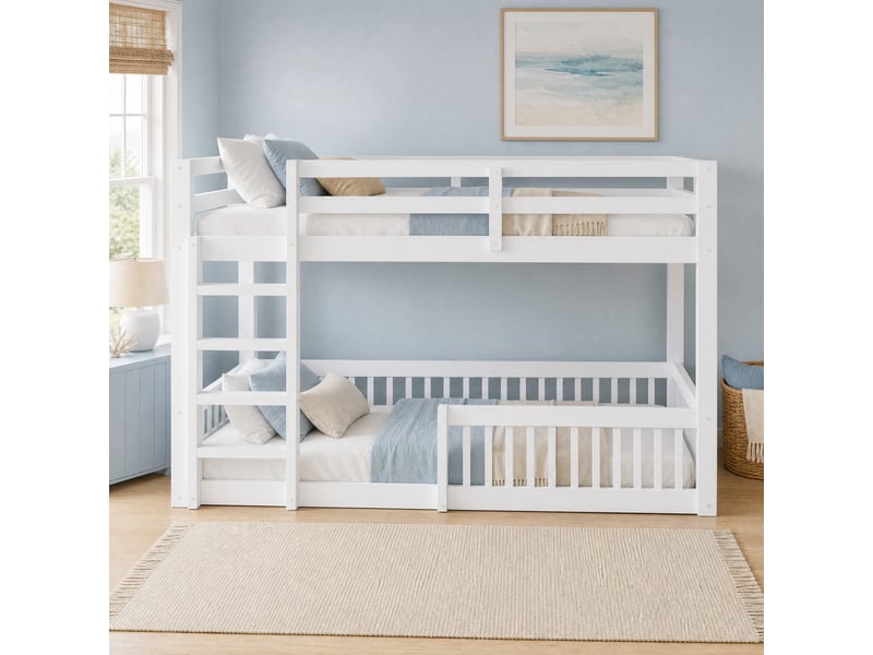  Lit superposé 160 x 200 cm avec barrières de sécurité, pin et mdf, blanc  - Conforama B