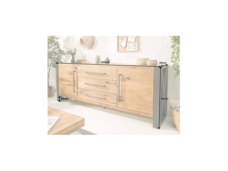 Buffet cavara 200 cm en chêne massif et métal noir – 2 portes, 3 tiroirs et grands rangements - Conforama C