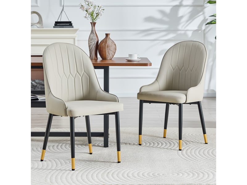  Lot de 2 chaises de salle à manger en similicuir gris chaud, pieds noirs  - Conforama E