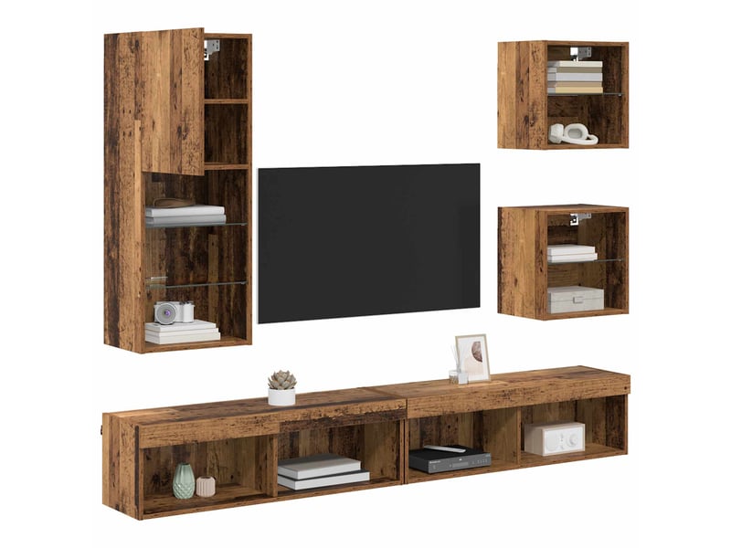 Meuble tv - unités murales tv avec led 5 pcs bois ancien 100 x 30 x 30 cm - Conforama C