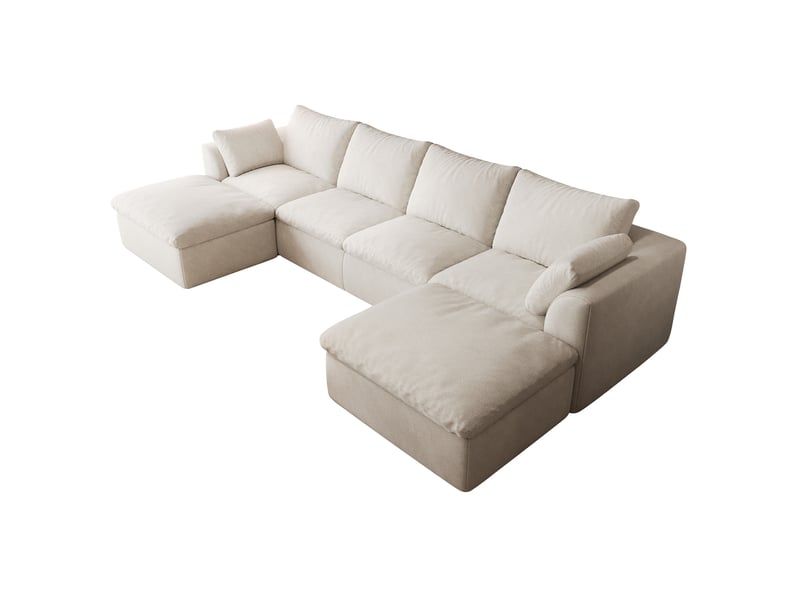  Canapé nuage panoramique en u 6 places 310x155x83 cm en tissu beige blanc  - Conforama A