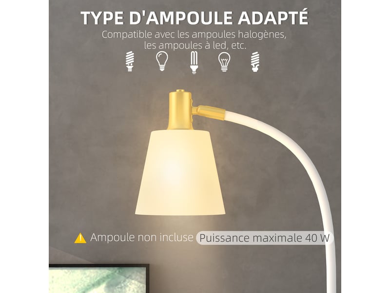  Lampadaire de salon réglable en hauteur 127-160 cm avec interrupteur, blanc, douille e27  - Conforama R