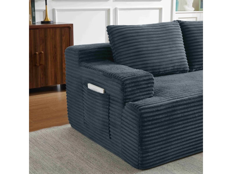  Canapé d’angle 4 places gris foncé en velours côtelé, style nuage, modulable et convertible  - Conforama E