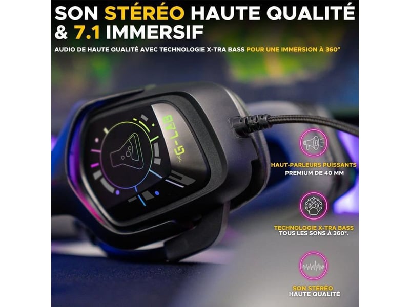 Casque gamer filaire - the g-lab - korp cobalt 7.1 - son 7.1 surround - usb - rgb  - Conforama B