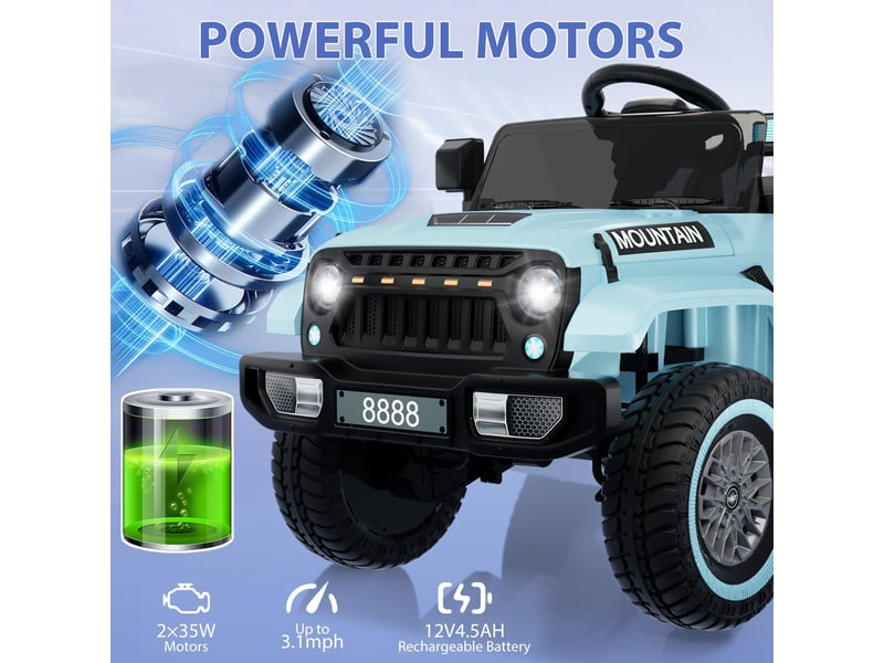  Voiture électrique pour enfant 12 v, télécommande parentale, 2 moteurs, 6,5 kmh, led, ceinture de sécurité – bleu PTO_0YTDFWBN - Conforama D