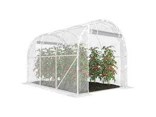 Serre tunnel 2 x 3 x 2 m avec portes sectionnelles, structure en acier et bâche en polyéthylène anti-uv, transparente
