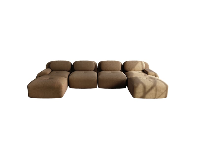  Canapé modulable en u modenvie 4 places 388 x 178 cm velours côtelé marron sans cadre  - Conforama A