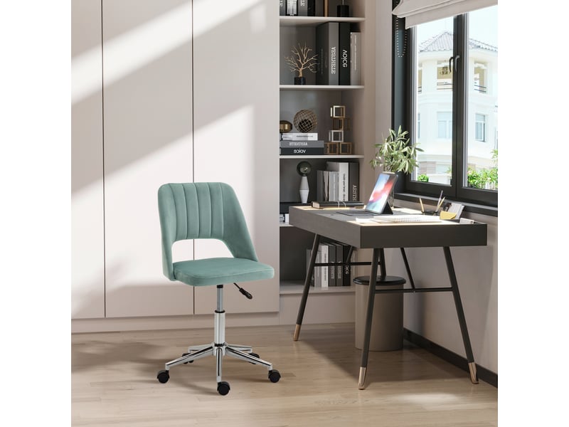  Chaise de bureau ergonomique à hauteur réglable, revêtement en velours, 49 x 60 x 79-91 cm, vert pétrole  - Conforama C