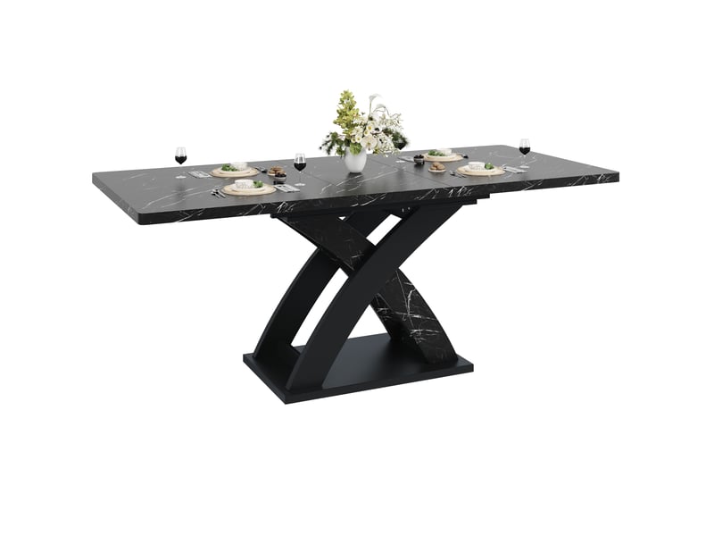 Table extensible pour 6 personnes avec plateau coulissant et piètement en x à pieds réglables en mdf et métal noir - Conforama A