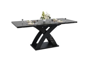 Table extensible pour 6 personnes avec plateau coulissant et piètement en x à pieds réglables en mdf et métal noir