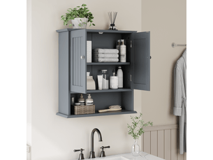 Armoire murale salle de bains avec 2 portes, étagères réglables, mdf gris, 54,6 × 19,8 × 60 cm