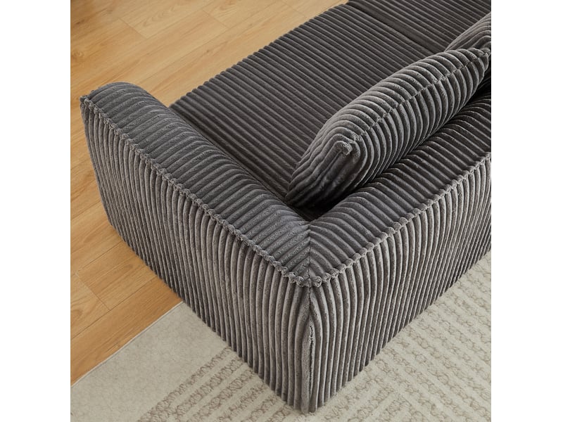  Canapé droit modulable 235 cm en tissu côtelé gris, lignes arrondies, sans montage, assise large pour salon  - Conforama E