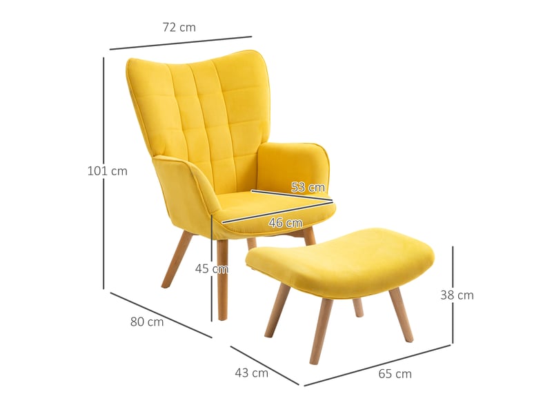  Fauteuil d'appoint avec repose-pieds, fauteuil inclinable aspect velours côtelé, fauteuil à pieds en bois, pour salon, jaune  - Conforama E