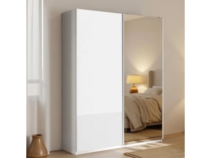 Armoire 2 portes coulissantes 180x210 cm 1 porte blanc laquée et 1 porte miroir - swam