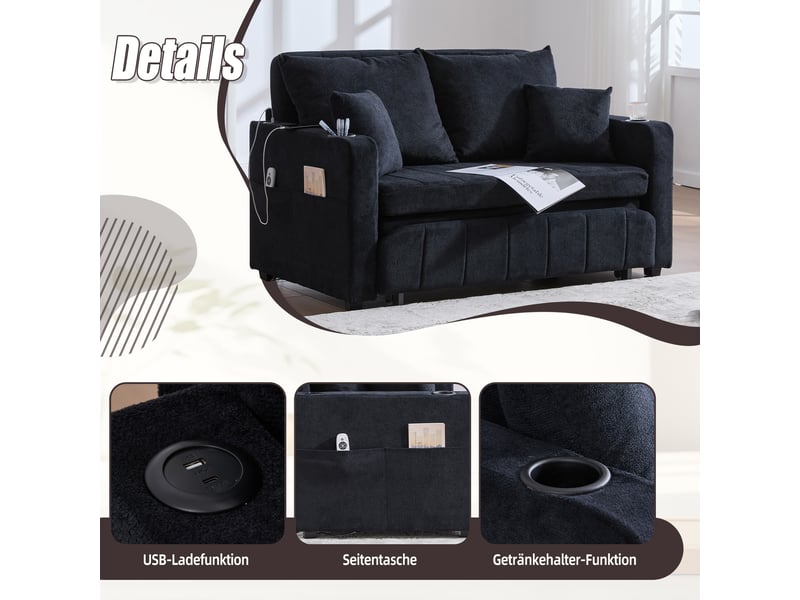 Canapé de salon, canapé chenille; en chenille, porte-gobelets, port usb, avec accoudoirs - Conforama E