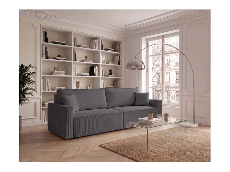  Farah - canapé droit 3 places convertible accoudoirs slim en velours cotelé  - Conforama A