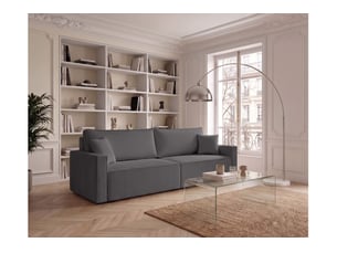 Canapé droit convertible LOUNGITUDE FARAH 3 places Velours gris avec coffre de rangement