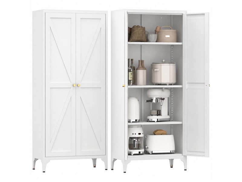  Armoire haute de rangement en acier blanc, 3 étagères réglables, 70 x 35 x 165 cm  - Conforama A