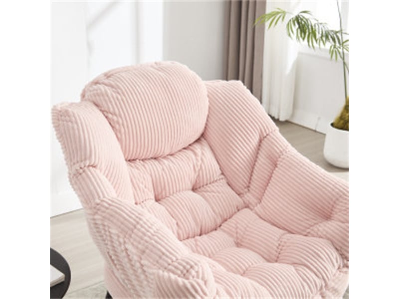  Fauteuil lounge 70x64x95cm – fauteuil de relaxation ergonomique rembourré avec repose-pieds et poche latérale – rose  - Conforama E