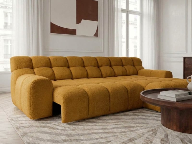  Bobochic canapé d'angle convertible avance-recule électrique andre tissu texturé jaune  angle droit ANDRE - Conforama D
