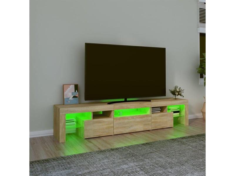  Meuble tv - banc tv - meuble de rangement avec lumières led chêne sonoma 200x36,5x40 cm  - Conforama D
