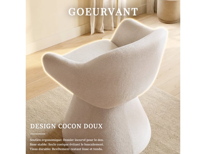  Chaise de salle à manger pivotante 360° design cocon – goeurvant, tissu effet lin, rembourré, beige  - Conforama E