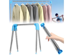 Portemanteau pliable portable, épaissi, de voyage, en acier inoxydable, pour le camping en plein air, outil de séchage portable, pour buanderie, bleu