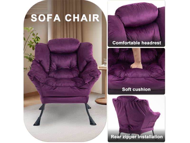  Fauteuil relax modenvie violet avec structure en métal et poche latérale 75 x 80 x 85 cm  - Conforama D