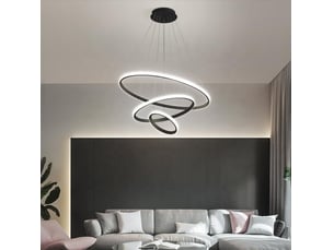 Suspension led noire à 3 anneaux dimmables pour table à manger (54 w) | luminaire suspendu réglable en hauteur avec télécommande