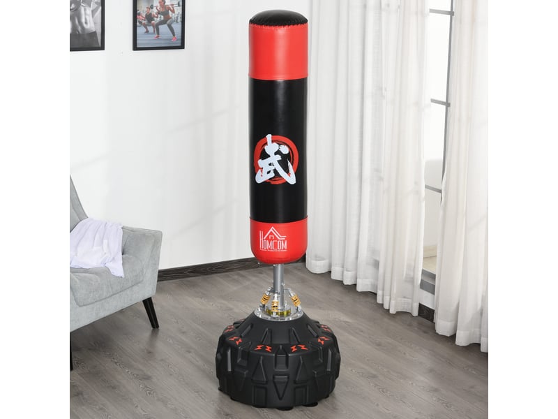  Sac de frappe autoportant adulte, base ventouse, équipement entraînement boxe, noir et rouge, 60×60×180 cm  - Conforama D