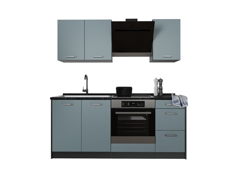  Vicco cuisine, bleu-grisanthracite, 180cm plan de travail chêne doré  - Conforama E