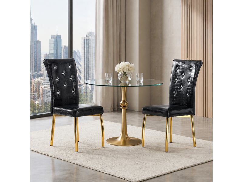 Chaises de salle à manger lot de 2 rembourrées - boucles cristal, métal doré, pvc noir et or 76×49,5×46 cm - Conforama B