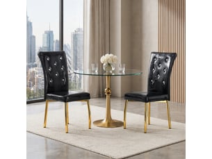 Chaises de salle à manger lot de 2 rembourrées - boucles cristal, métal doré, pvc noir et or 76×49,5×46 cm