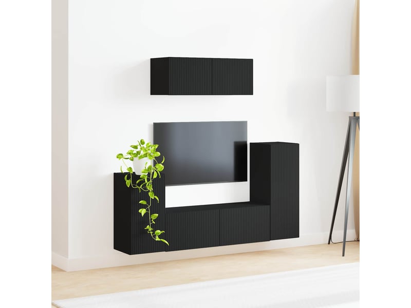  Ensemble meuble tv - banc tv - meuble de rangement 4 pcs noir bois d'ingénierie  - Conforama D