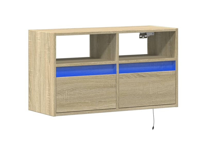  Meuble tv - banc tv - meuble de rangement mural avec lumières led chêne sonoma 80x31x45 cm  - Conforama C