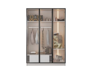 Armoire 110x50x160 cm 3 portes en verre, 1 tiroir, 1 tringle, led, panneau de particules, blanc