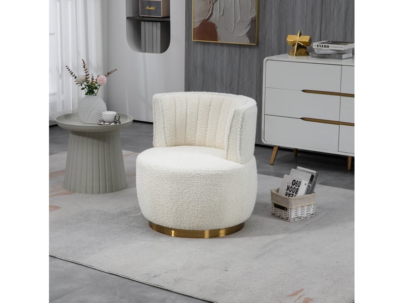  Fauteuil pivotant à 360° en tissu teddy blanc  - Conforama D
