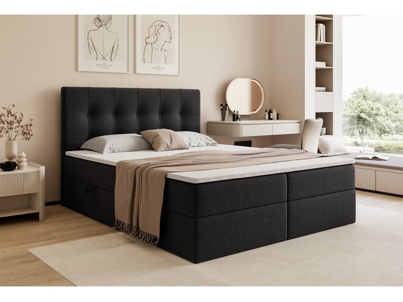  Lit coffre venus - 180x200 cm - avec matelas et surmatelas - tissu tressé - noir VENUS - Conforama B