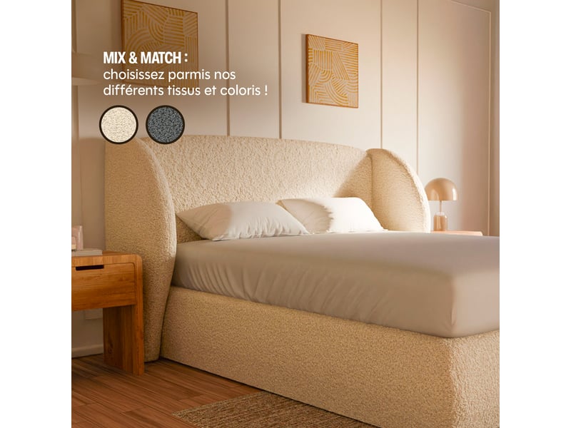  Lit design plénitude drimz - 140x190cm tissu bouclé Plénitude - Conforama D
