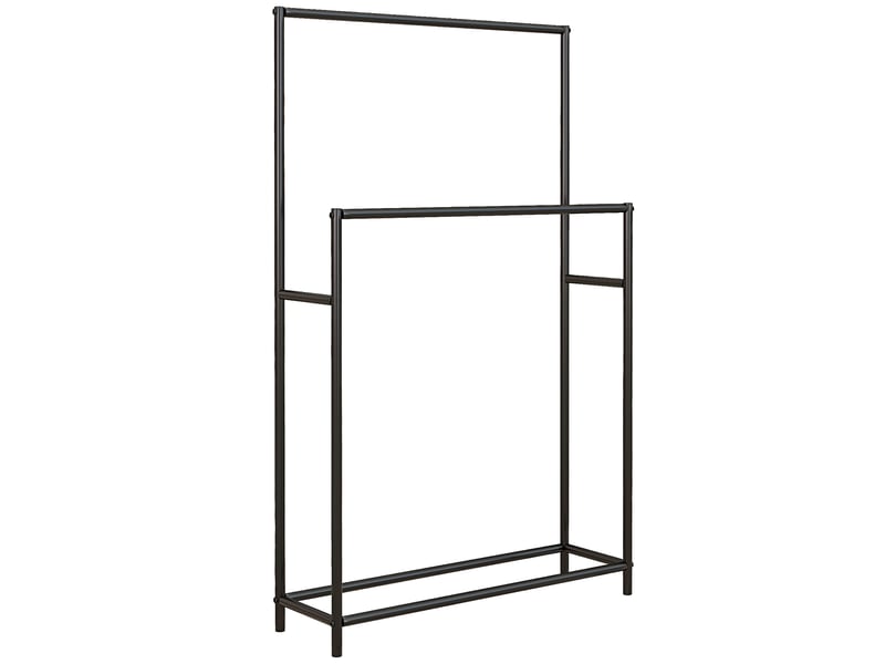 Porte-serviettes - sur pied avec 2 barres et pieds antidérapants, accessoires salle de bain robuste - 66x20x110 cm - noir  - Conforama A