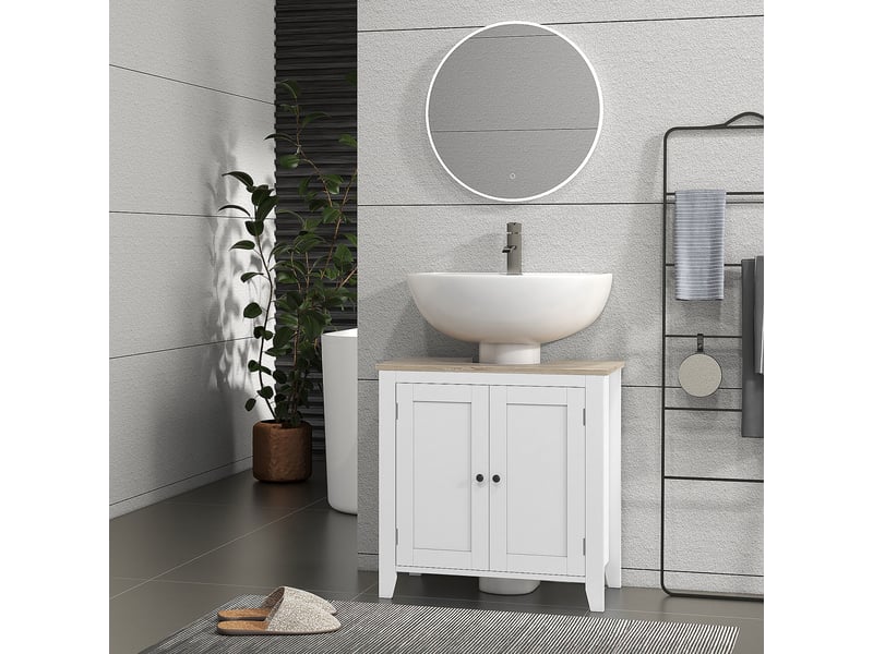  Meuble sous lavabo 60 x 30 x 60 cm, découpe en u, mdf blanc et effet bois  - Conforama D