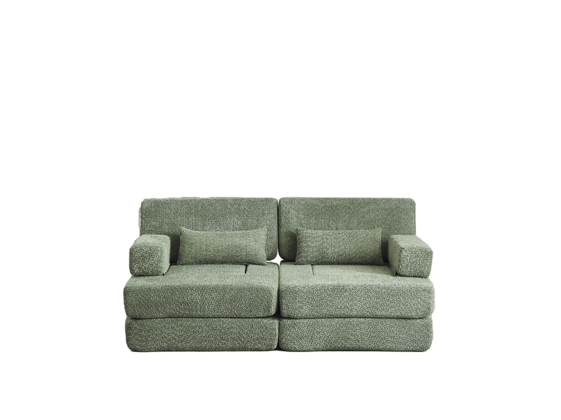 Canapé modulaire convertible 4 places – vert – assise 2-en-1 pliable, tissu chenille, gain de place pratique  - Conforama D