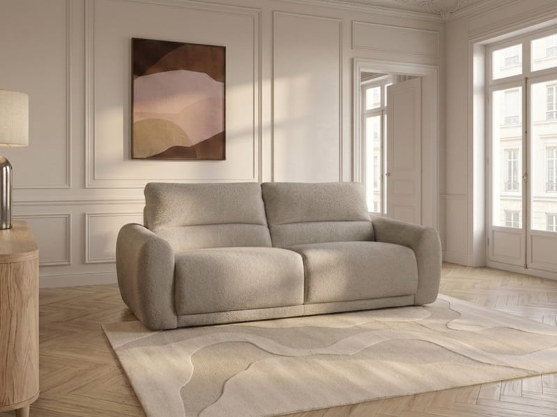 Bobochic canapé droit convertible minorque ouverture express tissu chenille beige 160x200 MINORQUE - Conforama D