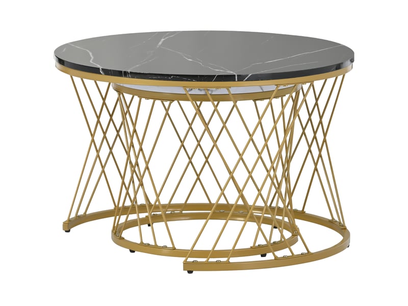  Table basse gigogne lot de 2 tables basses effet marbre noir et blanc avec structure en métal doré  - Conforama W
