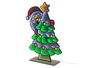 Ecd germany décoration de noël lumineuse avec effet miroir infini, figurine 3d double face, père noël led avec sapin, lampe décorative pour fenêtre ou porte avec minuterie, éclairage d'intérieur