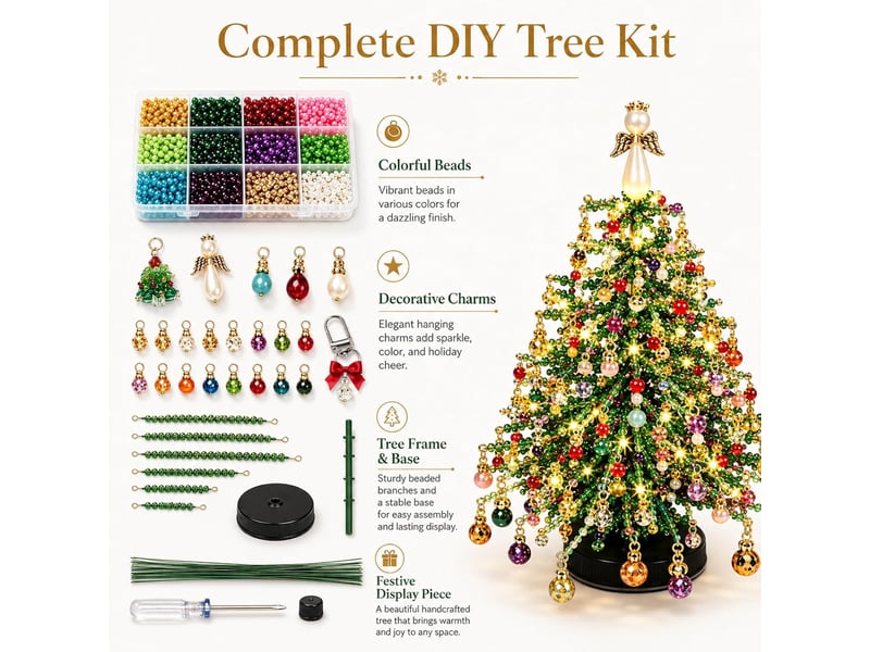 Kit diy sapin de noël en perles avec cadre métallique, décoration de table 3d avec perles cristal, loisirs créatifs, sapin de noël - Conforama B