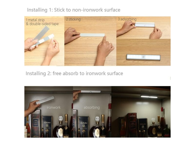 Lampes 10 led sans fil rechargeable usb aimanté, détecteur de mouvement, placard secours veilleuse (argent) - Conforama E